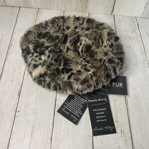 Vtg PAMELA MCCOY Faux Leopard Fur Beret Style Hat Brand New With Tags